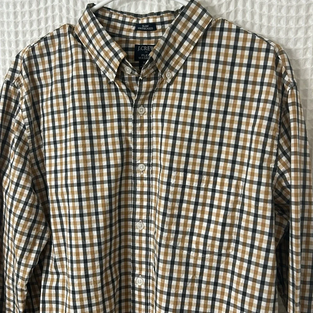 J.Crew Mens Shirt XL Slim Untucked Flex Washed Gingham Long Sleeve Button